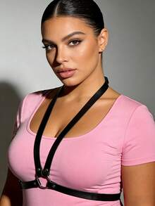 1件装女士黑色束身腰带，仿皮胸部束带束身衣腰带，朋克时尚塑形吊带哥特Y2K派对服装配饰，适合日常穿着