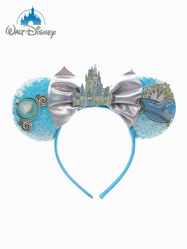 1件公主马车发箍，可爱卡通米妮老鼠耳朵，闪亮耳朵装饰蝴蝶结头饰，城堡时钟发箍，游乐园装饰发箍，带城堡发饰的装饰发带