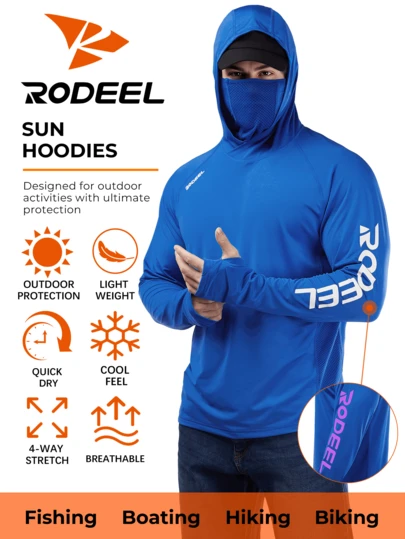 RODEEL Áo nỉ có mũ dành cho nam, thiết kế logo đổi màu, có lỗ xỏ khẩu trang và lỗ xỏ ngón tay cái, thích hợp cho các hoạt động ngoài trời như câu cá, chèo thuyền, leo núi, làm mái nhà, xây dựng và làm vườn. Món quà tuyệt vời dành cho bạn trai vào ngày Valentine mùa xuân.