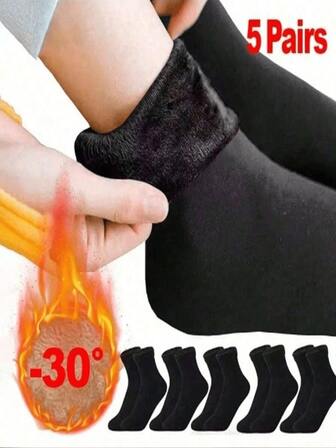 5 Pairs Thick Warm Knitted Socks, Mid-Calf Anti-Slip Snow Socks, Thermal Lined, Unisex Winter,2/6/10Pcs