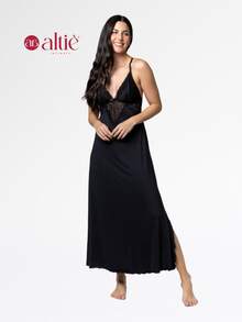 Kit Robe Longo + Camisola Longa Renda Luxo Feminina | Conforto, Sensualidade & Elegância - Preto - Visão 4