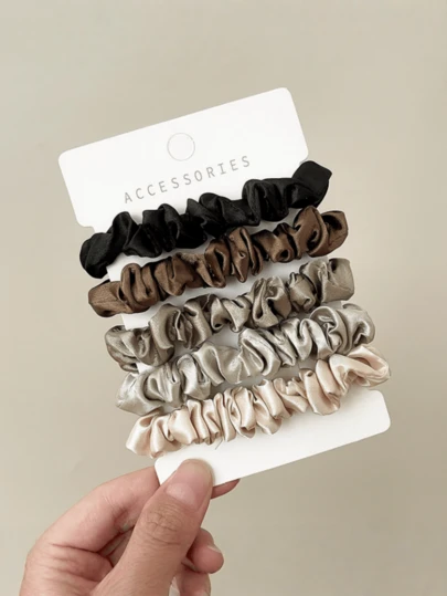 2条装女士褶皱缎面发圈，优雅简约设计，弹力发圈，适合扎马尾发髻，日常佩戴（无纸卡包装，纸卡仅供拍摄使用），万圣节（均码，随机发货2条）