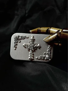 VEA 手工哥特式金属香烟盒，马口铁结构，带一体式翻盖，可容纳 20 支香烟，双收纳盒，用于梳妆台和珠宝，适合口红、戒指和项链，圣诞礼物 - 銀色 - 查看 9