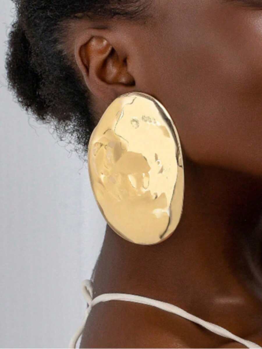 Valentine's Day Punk Luxury Asymmetrical Liquid Ellipse Metal Earrings, Niche Earring Accessories