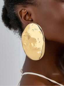 Valentine's Day Punk Luxury Asymmetrical Liquid Ellipse Metal Earrings, Niche Earring Accessories