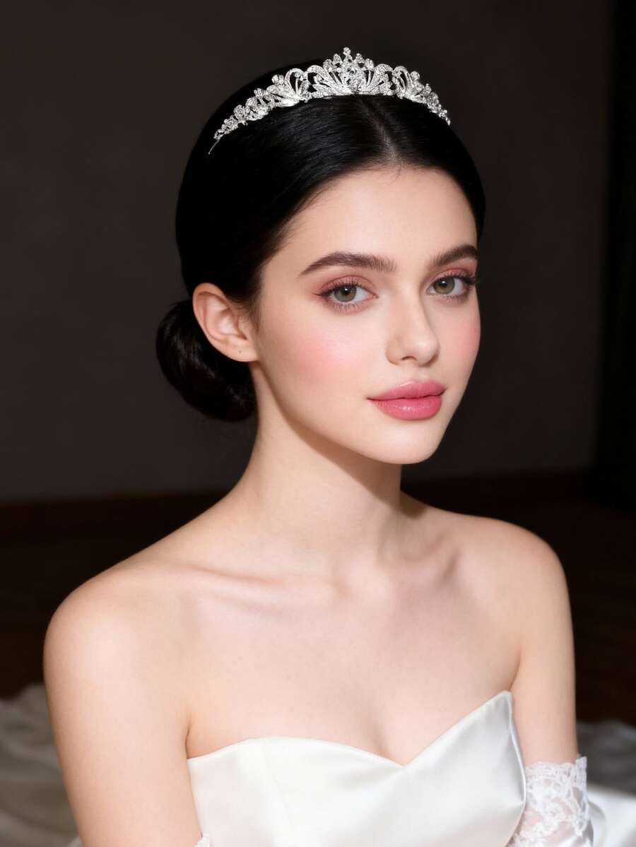 1件装小巧可爱新娘皇冠，饰有水钻，适合派对、婚礼等场合，皇家头饰，情人节配饰 - 彩色 - 查看 1