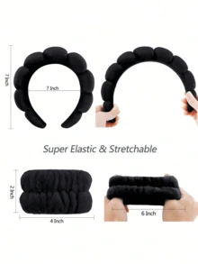 1pc Facial Headband / 2pcs Facial Wristbands / 3sets Spa Headband, Makeup Headband, Facial Headband, Skincare Headband, Pink Velvet Fluffy Sponge Headband, Bow, Scrunchie, Spa Headband, Wristband, Women & Girls Hair Accessories Set - Multicolor - View 6