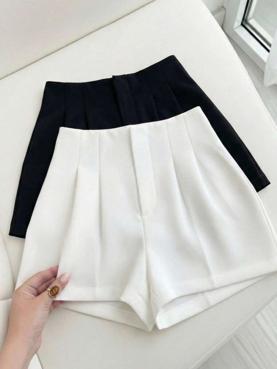 Set Of 2 Women's High-Waisted Tailored Shorts - 黑白 - 查看 1
