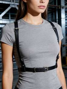 1pc Women's Harness Belt Casual Basics, Cute Buckle Design, Faux Leather Harness Suspenders, Suitable For Casual Wear - Black - View 3