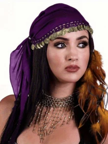 1 chiếc khăn trùm đầu múa bụng chủ đề cướp biển Bohemia - Màu đen với sequin và hạt cườm vàng & cam, có thể giặt tay, phụ kiện mũ dân gian cho các buổi biểu diễn múa, tiệc hóa trang và các sự kiện văn hóa. - Nhiều màu - Xem 16