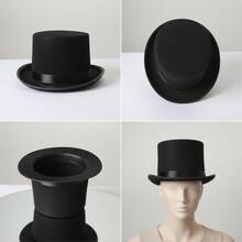 Classic Vintage Black Top Hat,Felt Texture,Durable Polyester Material,Solid Color Hard Top,Retro Formal Style,Suitable For Halloween,Steampunk Party,Formal Dance,Men's Formal Occasions,Cosplay Events,Retro Themed Gatherings - Multicolor - View 5