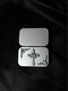 VEA 手工哥特式金属香烟盒，马口铁结构，带一体式翻盖，可容纳 20 支香烟，双收纳盒，用于梳妆台和珠宝，适合口红、戒指和项链，圣诞礼物 - 銀色 - 查看 10