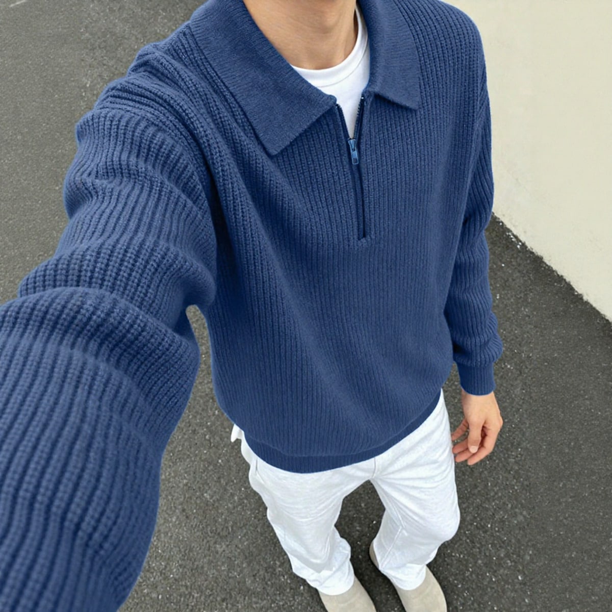 Pieza Suéter sencillo y versátil de color azul Klein para adolescentes, para uso casual y de viaje, otoño/invierno