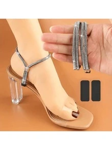 QKC 1pair Rhinestone High Heels Shoes Band Anti-Loose For Women Shoelaces Invisible Anti-Drop Heel Straps Belt Drill Elastic Fixed Belts - Silver Diamond On White Background - View 9