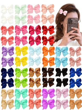 50 Pcs Random Color French Vintage Large Bow Hair Clips, Elegant Metallic Hair Bows Girls Hair Accessories Value Pack, For Birthday Parties, Fancy Dress, And Daily Use For Valentine's Day Thanksgiving Day, Claw Clips, Hair Slide, Hair Barrettes