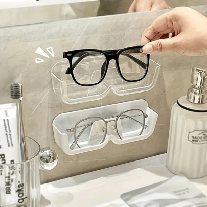 1 Piece Adhesive Wall Mounted Glasses Storage Rack, For Glasses And Eyeglasses, Plastic Hanging Glass Storage Rack Shelf, Sunglasses Display Rack, Home Space Saving Storage Organizer, No Electricity Required, Suitable For Flat Surfaces, Plastic Hanging Glass Storage Rack, Fashion Glasses Display Rack