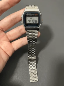 Casio 卡西欧男士方形表盘数字手表，不锈钢表带，石英机芯，多功能防水腕表，男士礼品 A159W-N1 - 黑色 - 查看 6