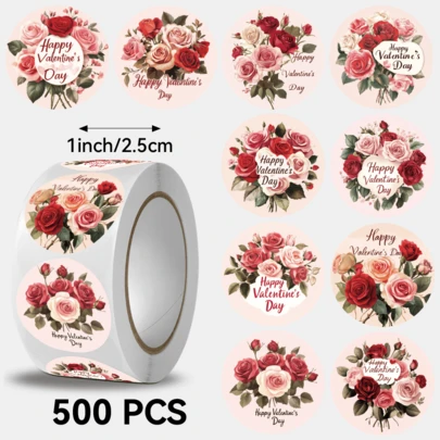 JOERBABU the little kangaroo Bobbie 500pcs/Roll Flower Bouquet Valentine's Day Stickers, Ideal For Gift Decoration. Happy Mother's Day! Decorative Stickers Suitable For Gift Wrapping, Packaging Bags, Stationery And More