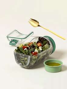 1pc Side Opening Leak-Proof Salad Container - Microwave, Dishwasher & Fridge - Sealed Salad Bowl With Dressing Compartment, Stackable Design, Suitable For Meal Prep, Lunch, Dinner, Office & Travel