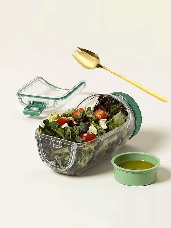 1pc Side Opening Leak-Proof Salad Container - Microwave, Dishwasher & Fridge - Sealed Salad Bowl With Dressing Compartment, Stackable Design, Suitable For Meal Prep, Lunch, Dinner, Office & Travel