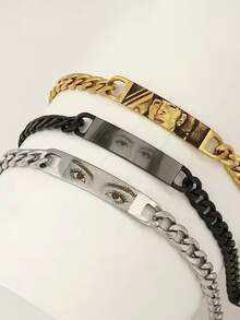 Pulsera personalizada con foto para niño, cadena cubana de acero inoxidable, longitud ajustable, diseño de ojo personalizable, regalo perfecto para novio, esposo o aniversario - Multicolor - Ver 3