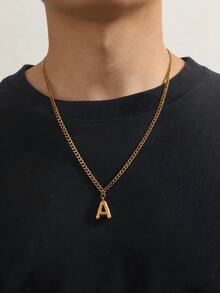 1pc Stylish And Simple Women's Necklace 26 A-Z Letters Pendant Necklace For Women Punk Initials Name Necklace Fashion Stainless Steel Hip Hop Jewelry - Multicolor - View 3