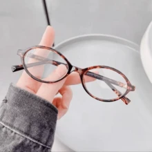 Simple Oval Fashion Sunglasses, Women's Retro Small Black Brown Leopard Print, Luxury Minimalist Brand Design, UV40 - 透明的 - 查看 1