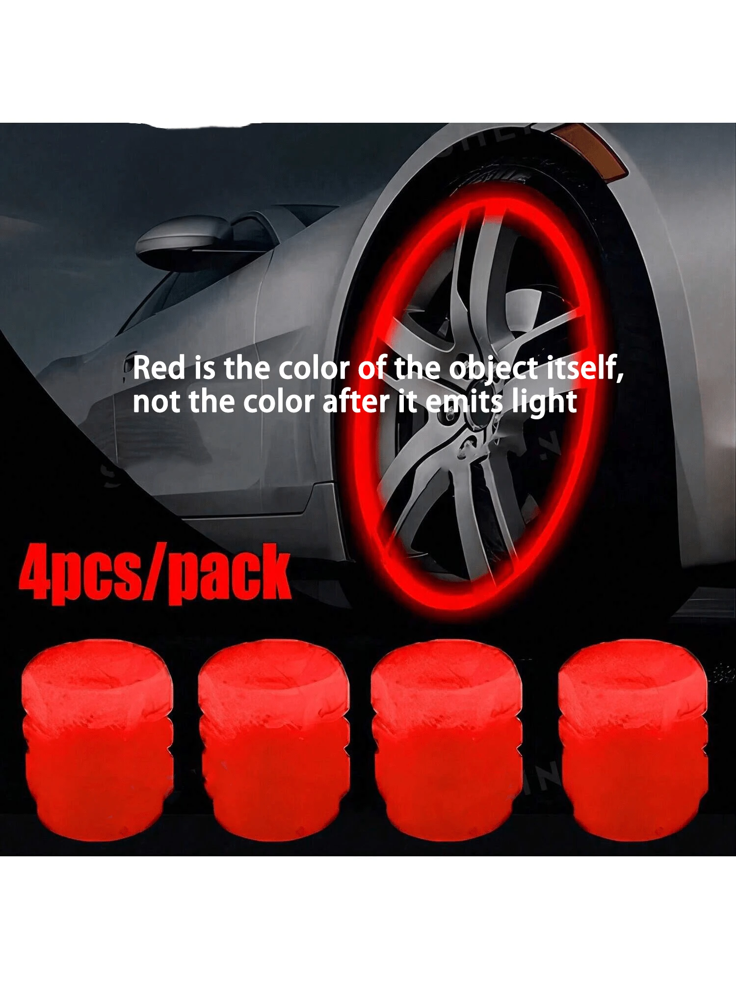 夜光轮胎气门嘴盖，适用于汽车、摩托车、电动自行车和真空轮胎改装 - 紅色 - 查看 1