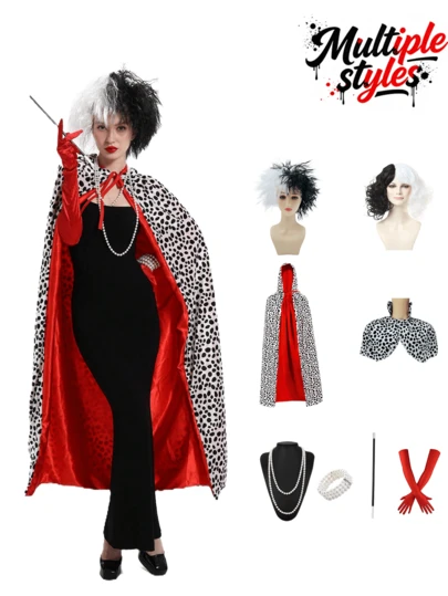 6pcs Loyal Dog & Fashionable Female Villain Cosplay Set - Complete 1920s Party Outfit