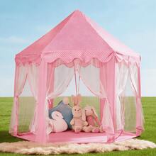 Princess Castle Fairy Tent, Play Toys For Girls Large Hexagon Playhouse, Toy Houses, With Big Star Lights Indoor And Outdoor Kids Magical Game House Kids Camping(With Mat) - 粉紅色大燈 - 查看 4