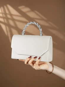 REMANLAND Ví cầm tay dạ hội sáng bóng, Túi phong bì thời trang thanh lịch, Túi xách trang trí đá giả, Ví cầm tay cô dâu dự tiệc cưới - trắng - Xem 4