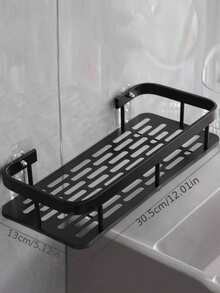 1Pc Wall-Mount Bathroom Shelf - No Drill Cosmetic Organizer For Toilet & Vanity, Minimalist Rustproof Storage Rack (Easy Install)