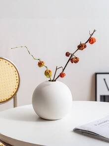 1pc Round Vase Decor, Nordic Style Round Vase, Modern Minimalist Round Vase, Decorative Item, Round Vase, Dried Flower Desktop Decor, Home Entryway Floral Arrangement Vase - White - View 4