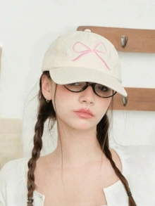 1Pc Y2K Style Bow Embroidery Baseball Cap, Adjustable Dad Hat, Cute Sweet Style Multipurpose Sun Hat Wear Cowboy Sport Baseball Cap, Vintage Embroidery Sun Block Outdoor Fashion Dad Hat Trucker Hat Women Girls - Pink - View 4