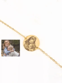 Customized Photo Bracelet With Name Plate, Your Photo Bracelet, Customized Bracelet, Engraved Bracelet, Personalized Jewelry, Portrait Bracelet, Gold Portrait Pendant, Personalized Family/Pet Jewelry, Perfect Gift, Family Keepsake Gift - Multicolor - View 11