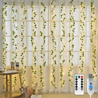 LED太阳能灯/USB家居照明窗帘串灯，（200/300 LED 8种照明模式仙女铜灯USB供电）适用于节日家居/户外装饰灯，装饰庭院阳台，生日派对装饰背景墙，婚礼氛围装饰，带挂钩易于安装