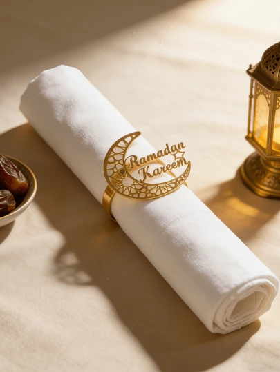 4-12 adet Altın Yıldız ve Ay Desenli Peçete Halkası, Ramazan, Ev Dekorasyonu, Festivaller, Partiler, Akşam Yemekleri İçin Uygundur