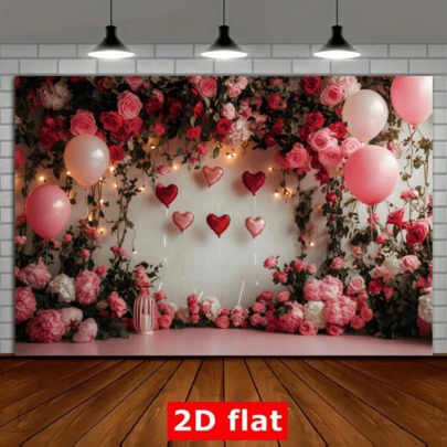 2D Flat Romantic Rose Heart Wreath Photography Backdrop, Wedding, Bridal Party, Birthday Party Decor, Backdrop Banner, Studio Props, Multipurpose Wall Decor For Home, Office, Outdoor, Studio, Party, Holiday Gift, Made Of Polyester, No Power Required