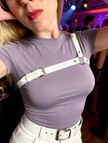 1PC White Shoulder Strap Women Fashion Harness Belt Chest Harness Suspender PU Leather Lingerie Gothic Harness Women Accessories - White - View 3