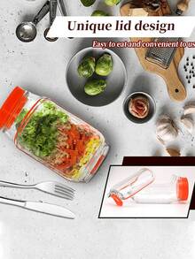 1pc Side Opening Leak-Proof Salad Container - Microwave, Dishwasher & Fridge - Sealed Salad Bowl With Dressing Compartment, Stackable Design, Suitable For Meal Prep, Lunch, Dinner, Office & Travel
