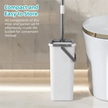 Hand Free Flat Floor Mop And Bucket Set For Professional Home Floor Cleaning System With 6PCS Washable Microfiber Pads For Hardwood Dust And Dirt Removal, Wet And Dry Use, Spin Mop For All Floor Types And Windows - 白色 - 查看 4