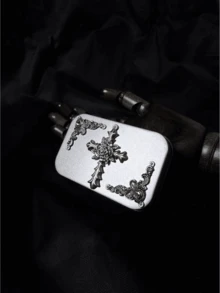 VEA 手工哥特式金属香烟盒，马口铁结构，带一体式翻盖，可容纳 20 支香烟，双收纳盒，用于梳妆台和珠宝，适合口红、戒指和项链，圣诞礼物 - 銀色 - 查看 7