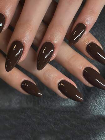 Light Brown Press-On Nails, Reusable For Winter Short Almond-Shaped Press-On Nails 24-Piece Short Acrylic Nail Tips Premium Thick Acrylic Nail Tips Glossy Solid Color Nail Tips