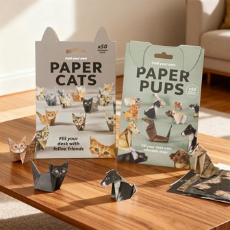 50pcs Paper Cat & Dog Origami Set - DIY Paper Cat & Dog Origami Kit. Fold Your Own Cute Paper Cat & Dog Shapes. Fun Paper Cat Craft, Suitable For All Enthusiasts. Desktop Decor, Also A Great Gift For Cat & Dog Lovers. Suitable For Home And Office Desk Decoration.