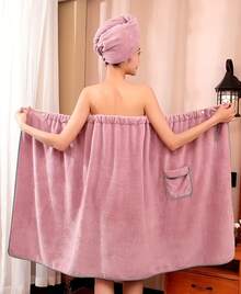 Set da due pezzi composto da accappatoio e cuffia da doccia da donna – Set di asciugamani da bagno morbidi, assorbenti e senza pelucchi – Delicati sulla pelle, traspiranti, resistenti al colore, soffici e comodi – Ideali per la doccia, per rilassarsi a casa e per viaggiare | Asciugamano da bagno morbido e assorbente | Cuffia da doccia antiscivolo | Set di accappatoi da donna | Accappatoio per rilassarsi a casa | Pratico set di asciugamani da bagno da viaggio - Rosa Baby - Visualizzare 1