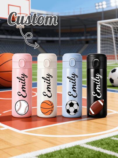 Ayotu Custom Personalized Sports Water Bottle - 14 Oz Stainless Steel Double-Walled Insulated Tumbler, Custom Name With Basketball/Football/Rugby/Tennis Patterns Optional, Leak-Proof & Portable, Durable Sturdy Sports Flask For Football Players/Coaches/Sports Fans/Fitness Enthusiasts, Perfect Gift For Birthday/Game Day/Party/Graduation, Ideal For Outdoor Activities/Travel/Camping/Sports