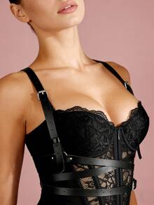 1pc Sexy Garter Belt PU Leather Restraint Strap Gothic Lingerie Body Waist Belt Thigh High Stockings Suspender Leg Restraint - Black - View 11