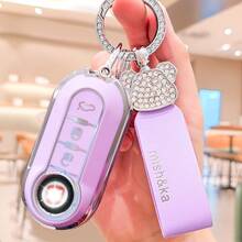 Móc khóa hình gấu đính đá lấp lánh bằng da PU, vỏ bảo vệ chìa khóa xe Fiat, túi đựng chìa khóa TPU mềm, móc chìa khóa cho Fiat 500, Boyue Bravo Iveco Olsen, quà tặng cho nữ | Vỏ chìa khóa thanh lịch | Vỏ chìa khóa chất lượng cao, bảo vệ chìa khóa xe hơi - Nhiều màu - Xem 8