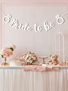 一套“准新娘”横幅，单身派对新娘婚礼三角旗，粉色、黑色、白色、银色，适用于婚礼派对装饰、派对场景装饰氛围用品 - 白色 - 查看 9