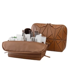 Vertical Waterproof Makeup & Toiletry Bag | 23-Pocket Organizer With Upright, Fold-Down Design For Skincare, Toiletries & Essentials Large Capacity Partitioned Geometric Quilted Makeup Bag Portable Travel Skincare Cosmetic Organizer Travel Toiletry BagTraveler Makeup Organizer Accessories Bag, Toiletry Bag For Women, Zippered Travel Cosmetic Beauty Case, Gift For Best Friend - 條紋杏 - 查看 12